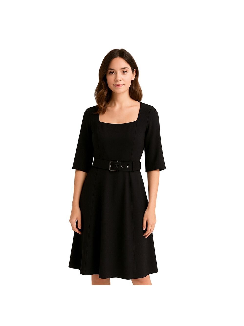 City Chic Black Midi Dress with Belt Sz 18